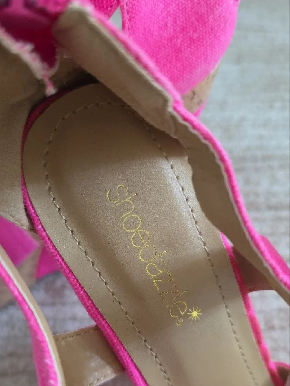 Shoe Dazzle Bubblegum Hot Pink Cork Platform Wedge Sandals